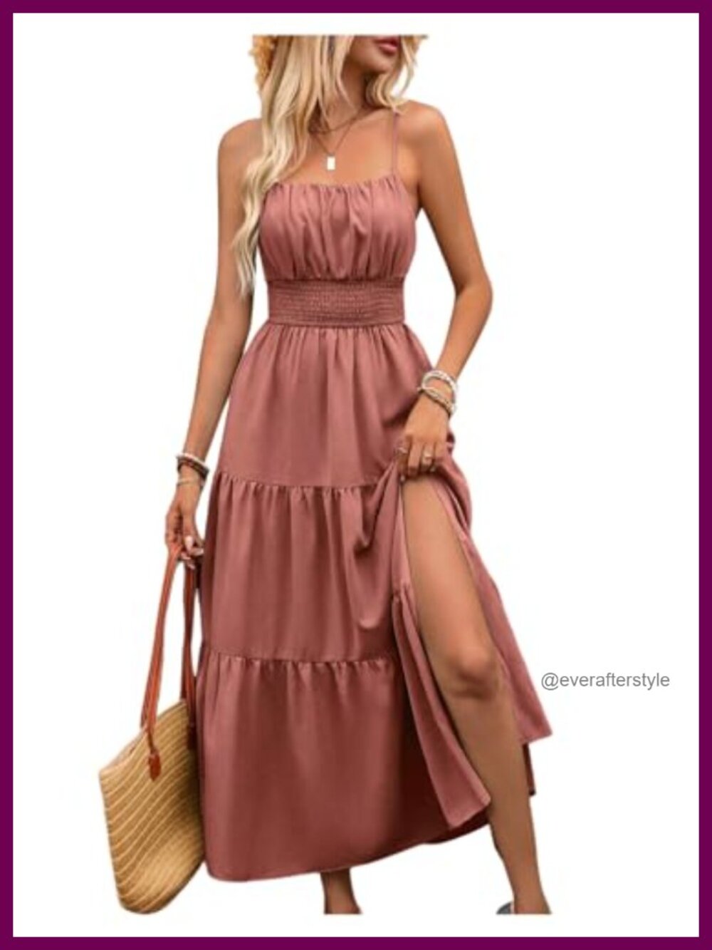 Women's Sleeveless Layered Split Hem Shirred Maxi Dress